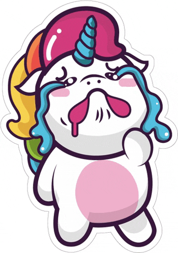 a unicorn with a rainbow mane is crying with tears coming out of its eyes