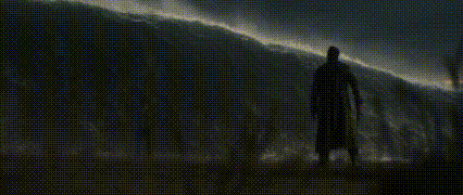 it looks like a painting of a waterfall with a lot of dots on it .