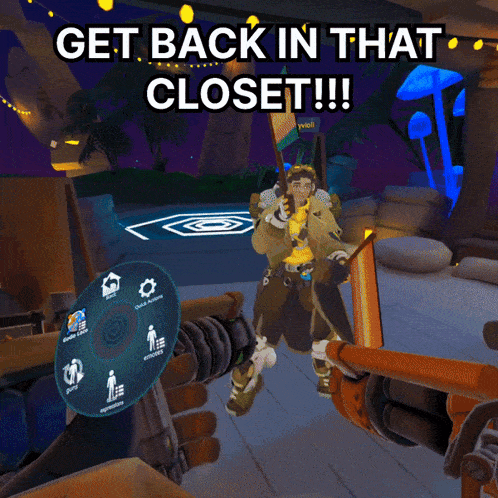 a video game says get back in that closet on the screen