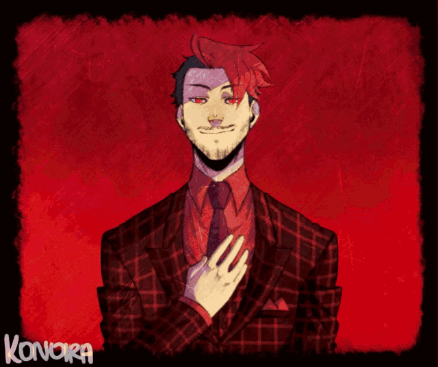 a drawing of a man with blood on his face and the name konora