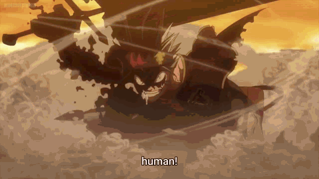 a cartoon character is flying through the air with the words human written below him