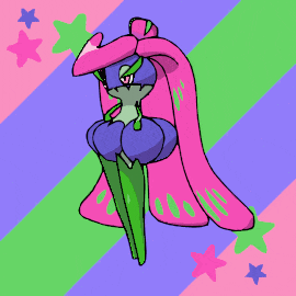 a colorful drawing of a purple and pink cartoon character