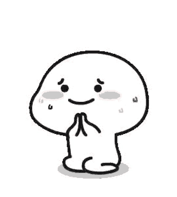a cartoon character is kneeling down with his hands folded in front of his face .