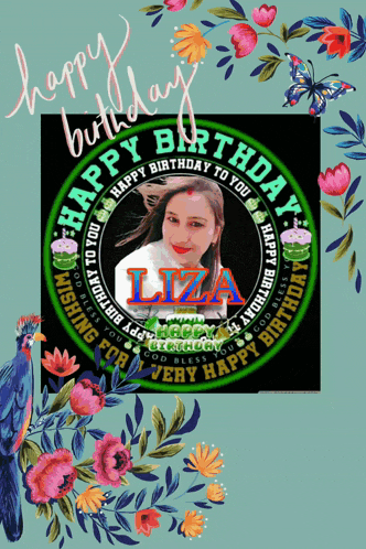 a picture of a woman with the name liza in the center