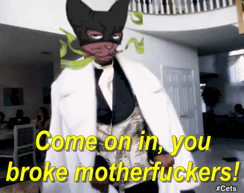 a picture of a man in a white coat with the caption come on in you broke motherfuckers #cets
