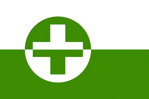 a green and white cross in a circle on a green and white background
