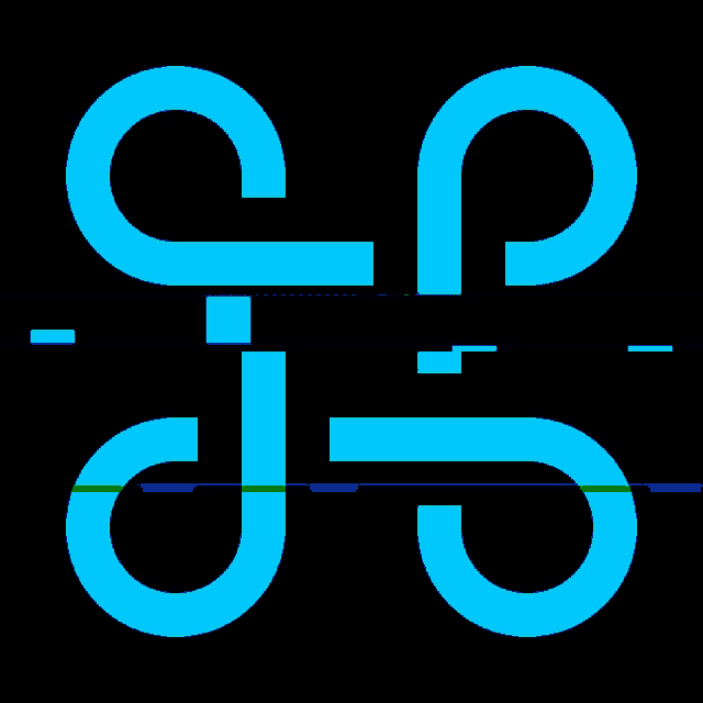 blue and green letters on a black background with the letter p in the middle