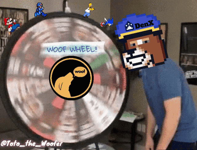 a man stands in front of a woof wheel