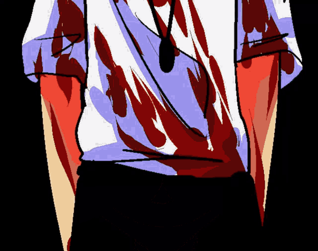 a drawing of a person with blood on their clothes