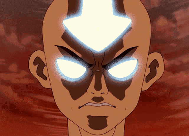 a cartoon character with a glowing arrow on his forehead