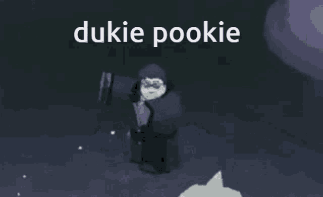 a purple background with a circle of lightning and the words dukie pookie written on it .
