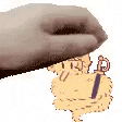 a hand is holding a cartoon sheep with a sword in it .