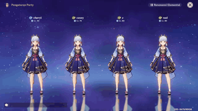 a screenshot of a video game shows four characters named cheryl cassy nad