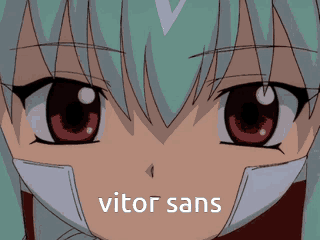 a close up of a person 's face with the words vitor sans written on it