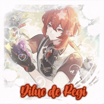 a drawing of a man with red hair and the name diluc de regi