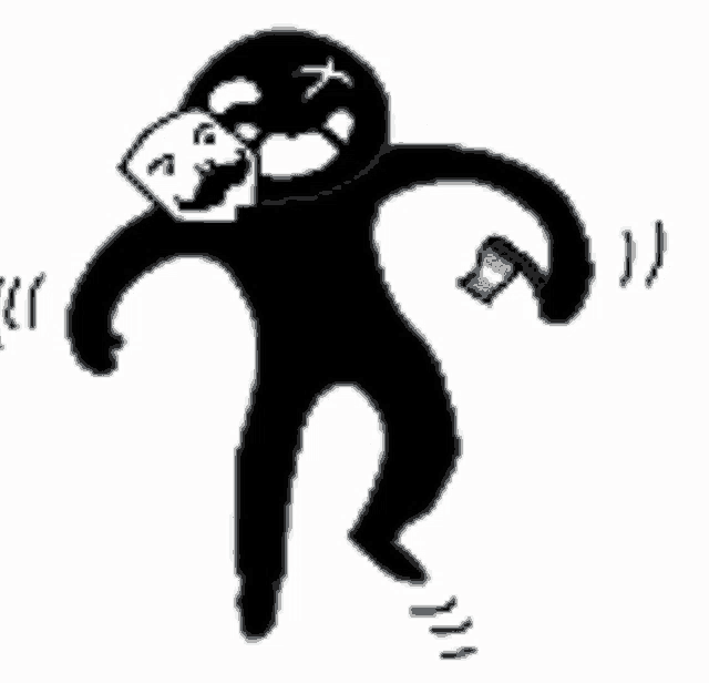 a black and white cartoon of a man holding a cell phone and a mask .