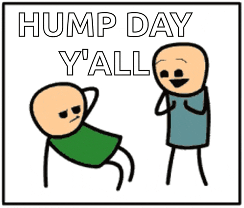 a cartoon says hump day y'all and has two stick figures
