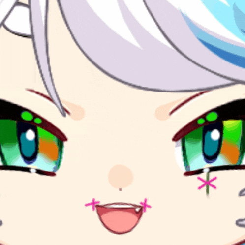 a close up of a cartoon character 's face with a smile on her face