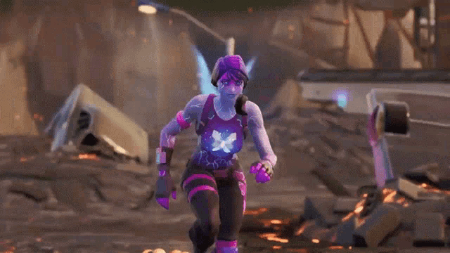 a video game character with purple and pink clothes
