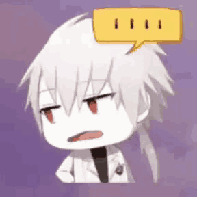 a cartoon character with a speech bubble on his head .