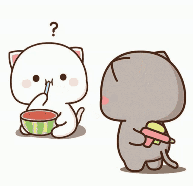a cartoon cat is spraying water on another cat