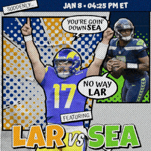 a poster for lar vs sea featuring lar and seahawks