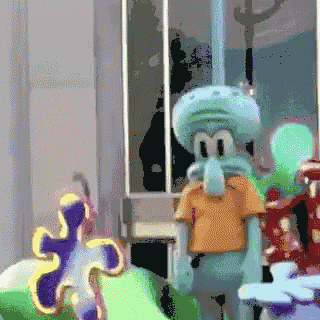 squidward from spongebob squarepants is standing next to a puzzle piece