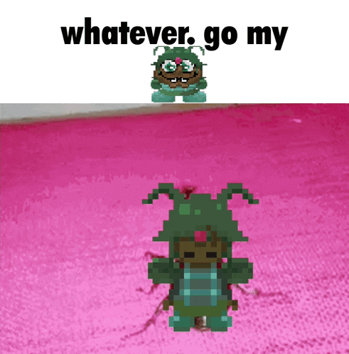 a picture of a video game character with the words whatever go my below it