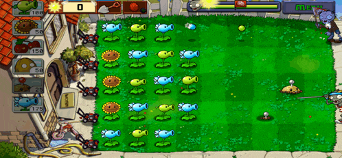a screenshot of a video game called plants vs zombies with a score of 0
