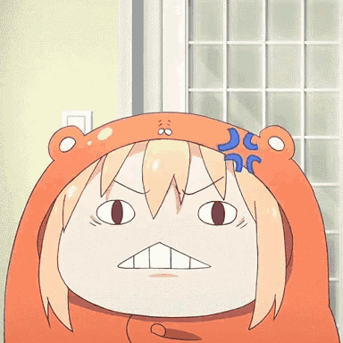 a close up of a cartoon character with an angry expression