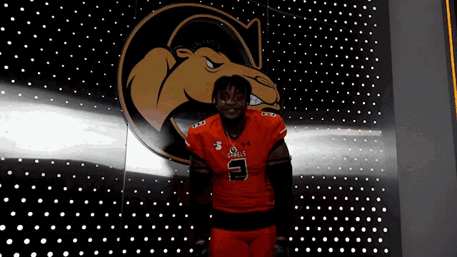 a football player wearing an orange jersey with the number 3 on it