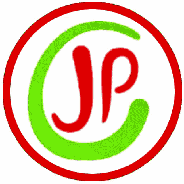 a red green and white circle with the letter jp in the center