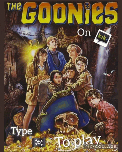 a poster for the goonies on kik with a skull in the middle