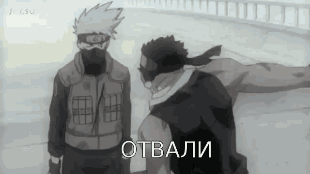 a man in a mask is standing next to another man in a black vest and talking to him .