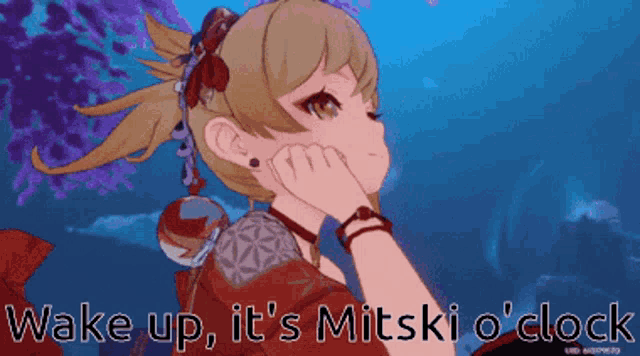 a cartoon of a girl with the words wake up it 's mitski o 'clock