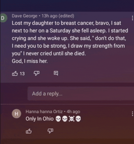 a screenshot of a message from dave george 13h ago