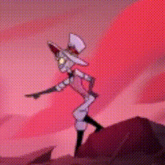a cartoon character is standing on top of a hill holding a sword .
