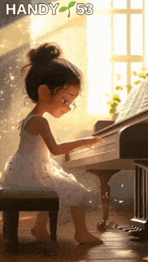 a little girl is sitting on a stool playing the piano .