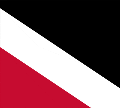 a red white and black triangle with a white stripe on the bottom