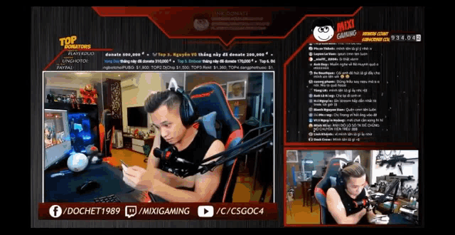 a man sitting in front of a microphone on a twitch stream
