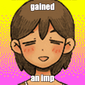 a cartoon of a girl with a caption that says gained an imp .