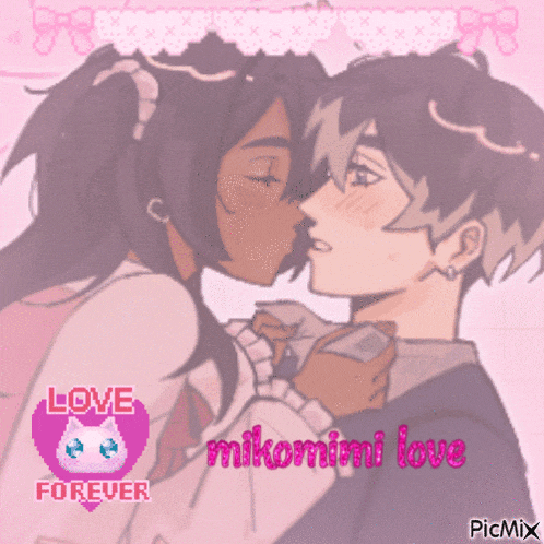 a picture of a man and woman kissing with the words love forever