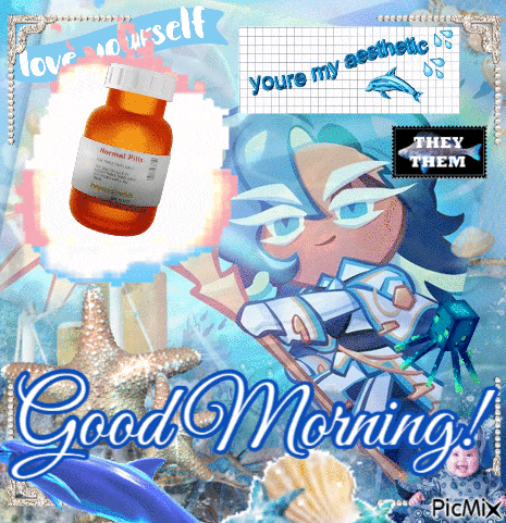 a greeting card that says good morning and has a bottle of normal pain