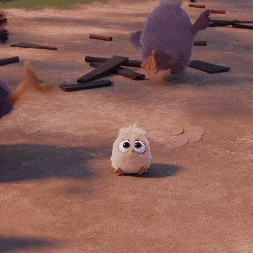 a small white cartoon bird with big eyes and a yellow beak