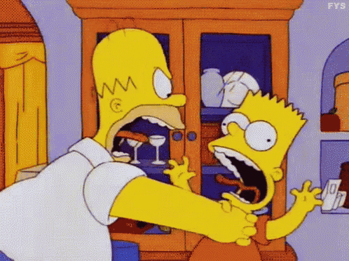 a cartoon of homer simpson and bart simpson fighting each other