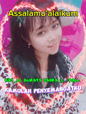 a picture of a girl with the words assalamu ' alaikum on the top