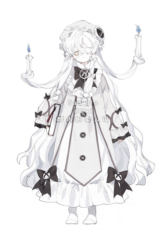 a drawing of a girl in a white dress holding candles and a book