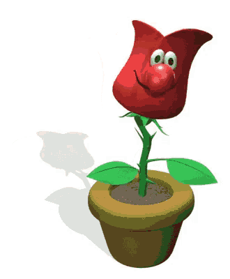 a cartoon illustration of a red rose with googly eyes