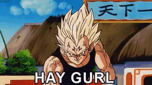 a dragon ball z character says hay gurl in a cartoon