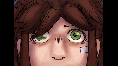 a drawing of a girl with green eyes